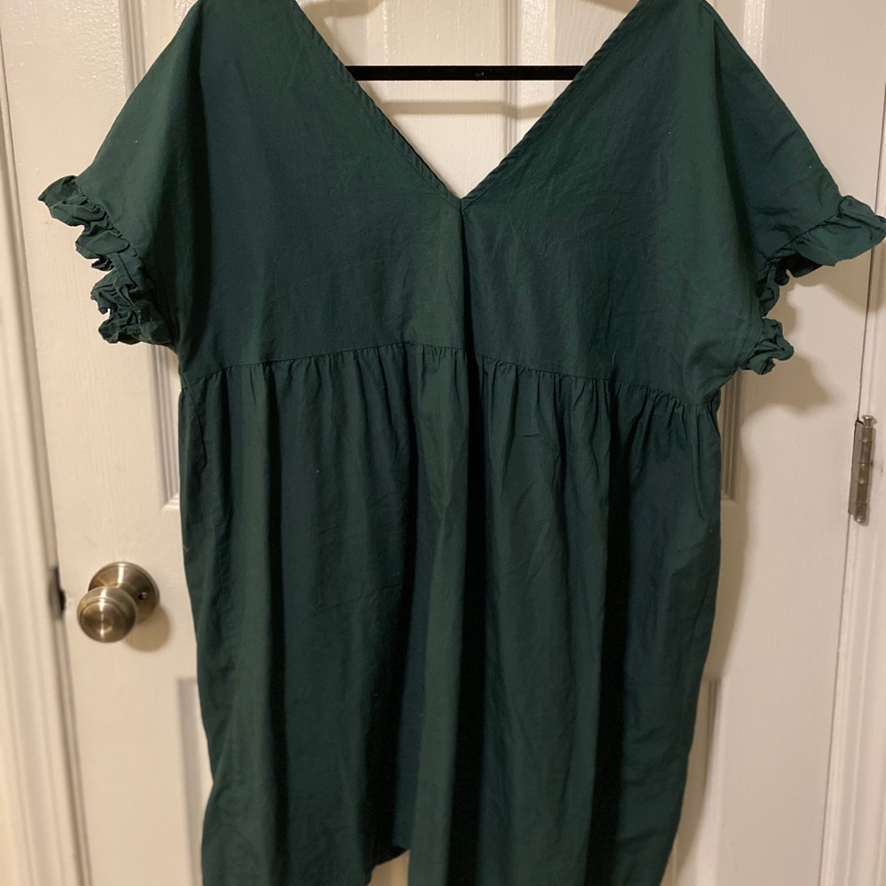 Green flutter sleeve mini smock dress